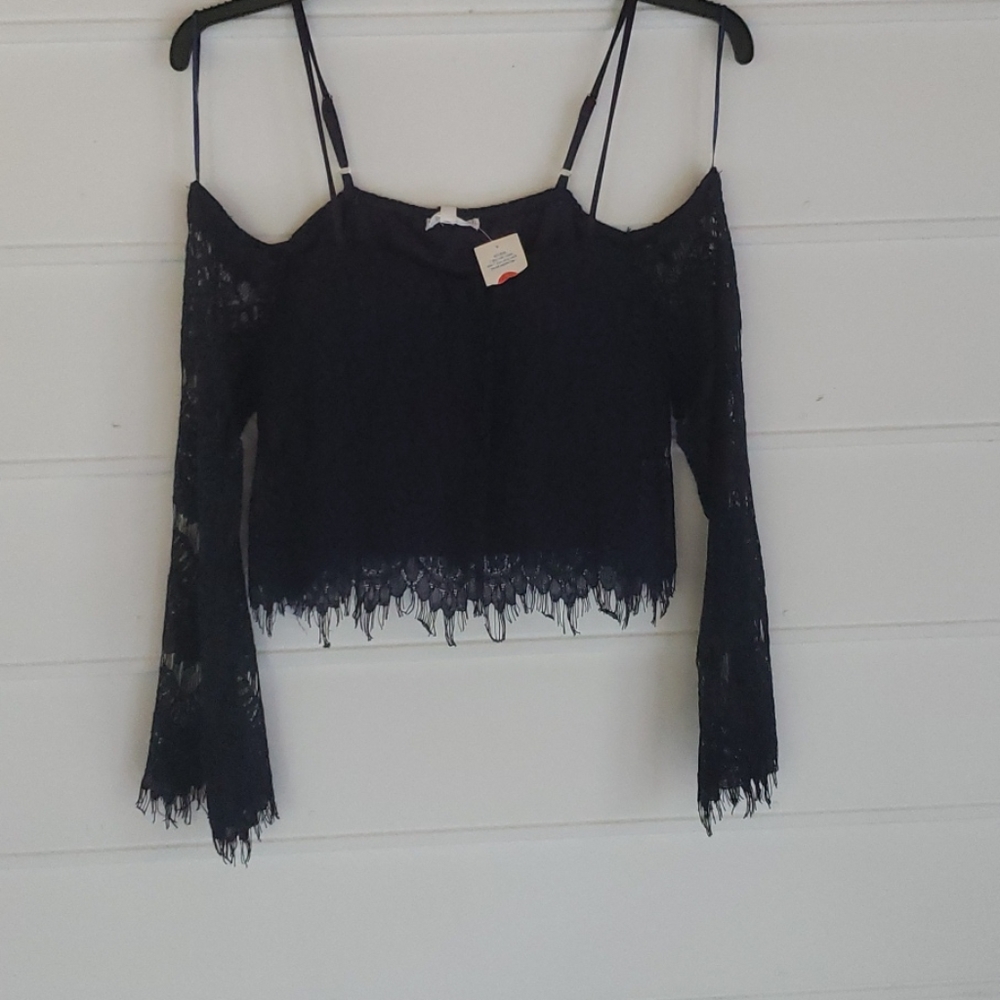 Dark Blue lace off shoulder top